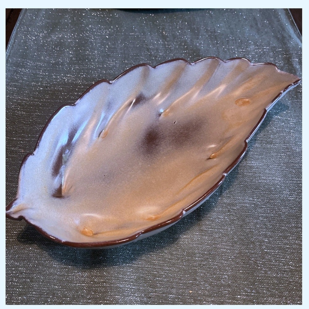 Vintage Frankoma 1960's Leaf Dish #226 Plainsman Brown Satin Finish MCM